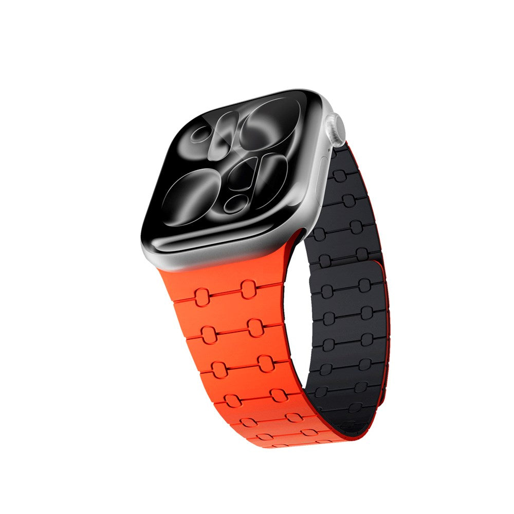 Apple Watch (42/44/SE/45/46/49) Epico Magnetic+ Silikone Urrem - Orange / Sort
