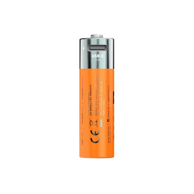 Xtorm NextGen Genopladelige AA-Batterier - 4 stk / USB-C Kabel - Orange