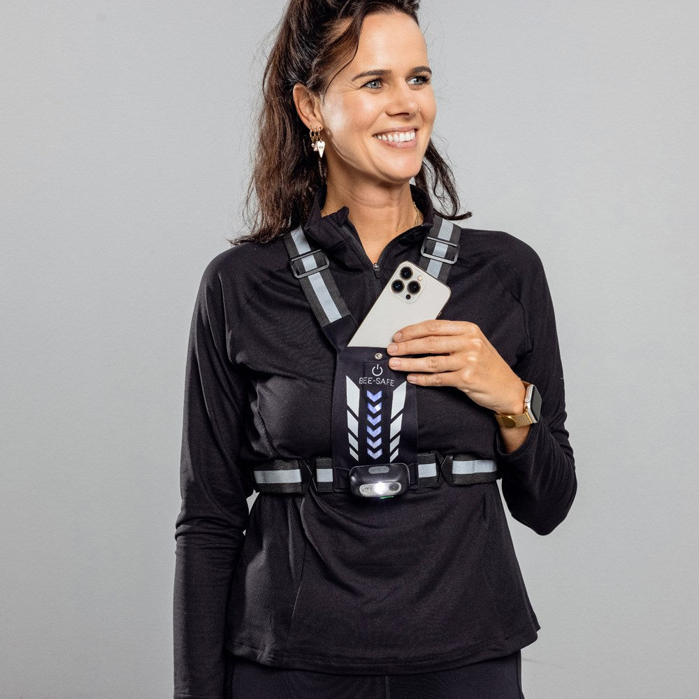 Bee-Safe - Løbevest - LED & Mobillomme - Sølv