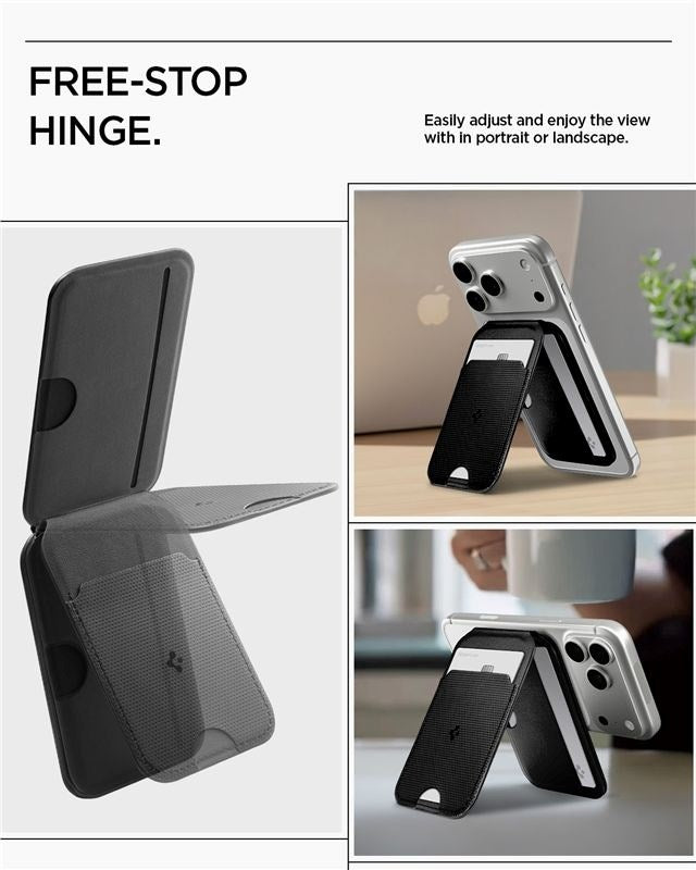 Spigen Slim Fold Kortholder - 3 Kort - Ståfunktion - MagSafe Kompatibel - Sort