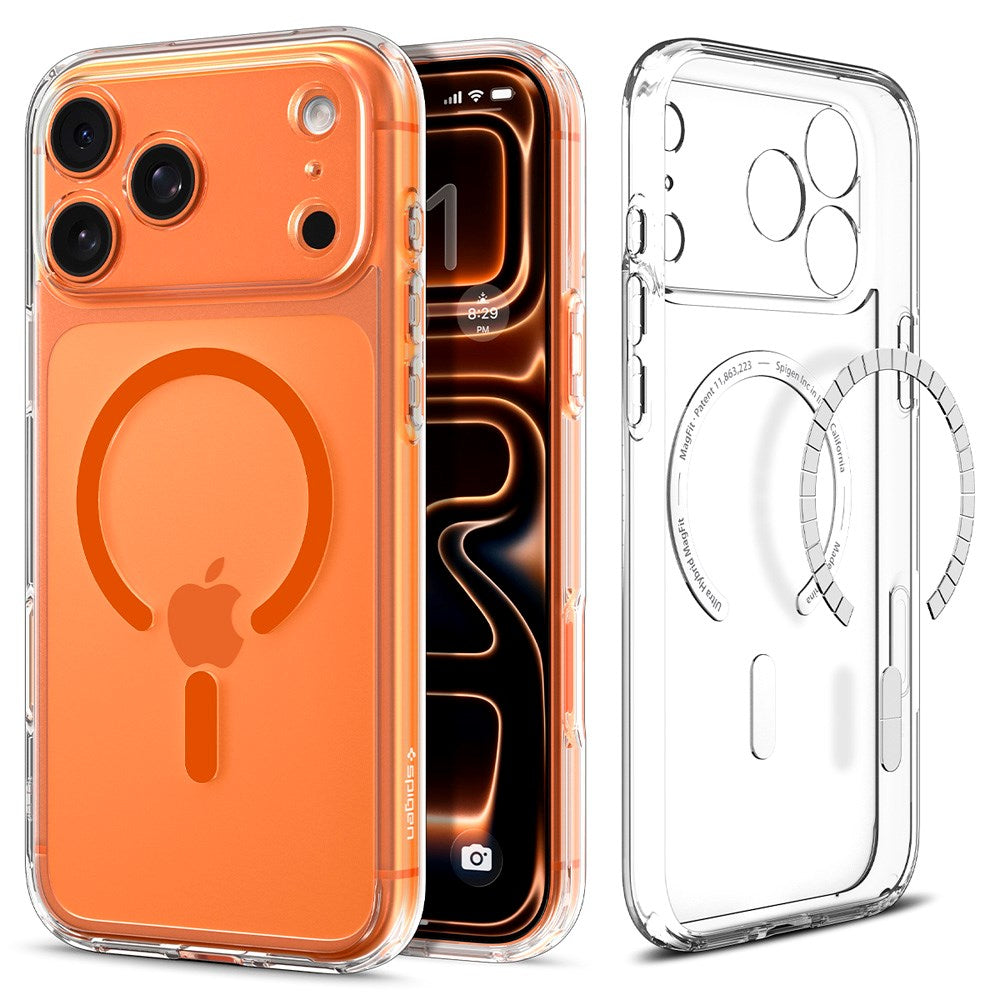 Spigen iPhone 17 Pro Max Ultra Hybrid Bagside Cover - MagSafe Kompatibel - Gennemsigtig / Orange