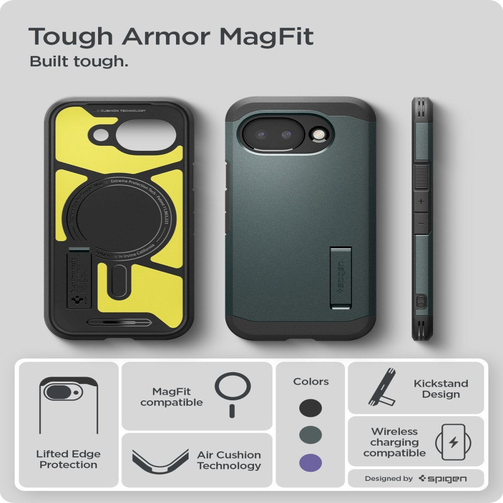 Google Pixel 10a Spigen Tough Armor Hybrid Bagside Cover - MagSafe Kompatibel - Grøn
