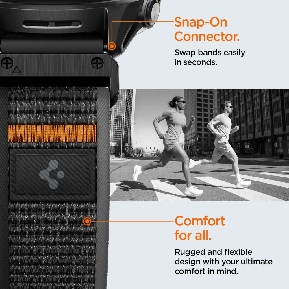 Universal Garmin 22mm QuickFit Spigen Athlex Air Nylon Urrem - Sort / Orange