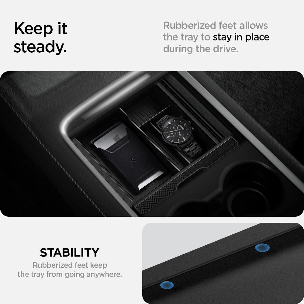 Spigen Center Opbevaring til Tesla Model 3 (2022-23) / Model Y (2021-24) - Sort
