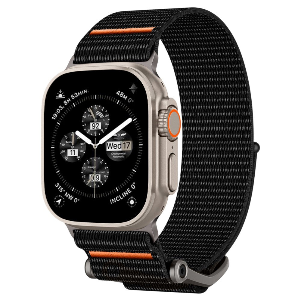 Apple Watch (42/44/SE/45/46/49mm) Spigen Nylon Rem m. Metalspænde - Sort