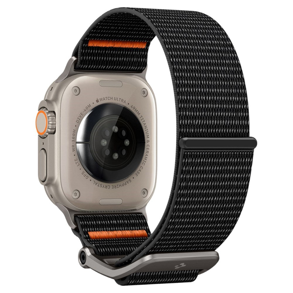 Apple Watch (42/44/SE/45/46/49mm) Spigen Nylon Rem m. Metalspænde - Sort