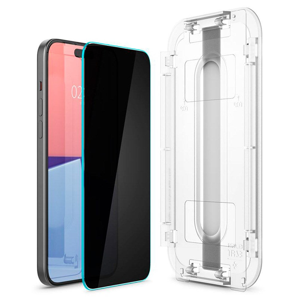iPhone 15 / 16 Spigen EZ Fit Glas.tR Skærmbeskyttelse 2. Stk - Privacy Filter - Case Friendly - Gennemsigtig