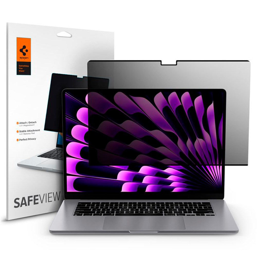 MacBook Air 15" M2/M3/M4 (2023-2025) Spigen SafeView Privacy Beskyttelsesfilm - Gennemsigtig