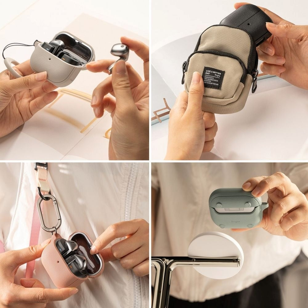 Ringke Samsung Galaxy Buds 3 / 3 Pro Onyx Magnetic Fleksibelt Plastik Cover m. Karabinhage - MagSafe Kompatibelt - Grå