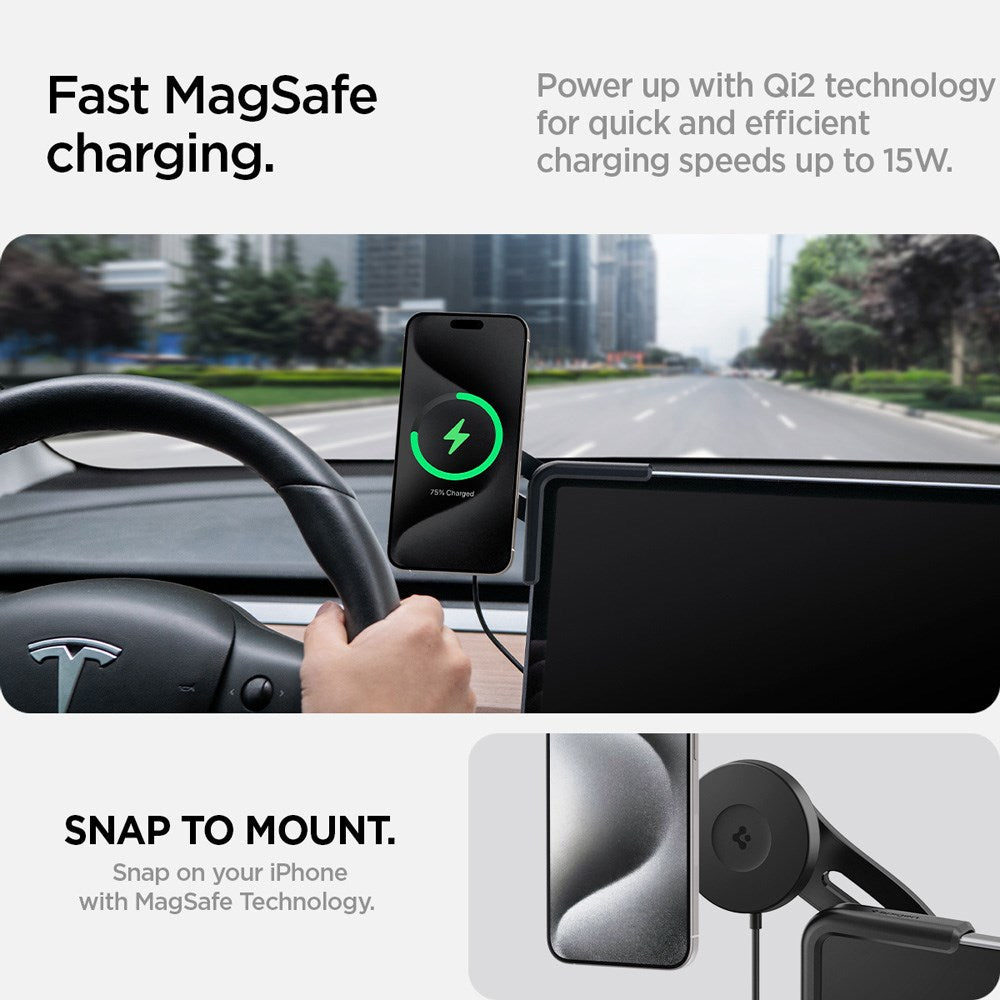 Spigen Mobilholder til Tesla S / 3 / X / Y / Cybertruck - MagSafe Kompatibel - Sort