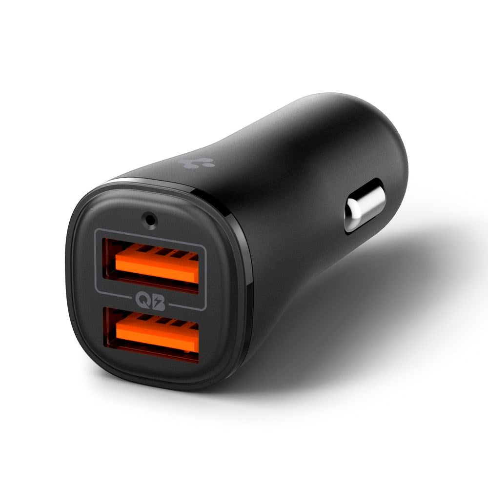Spigen - 30W Biloplader - 2x USB-A - Sort