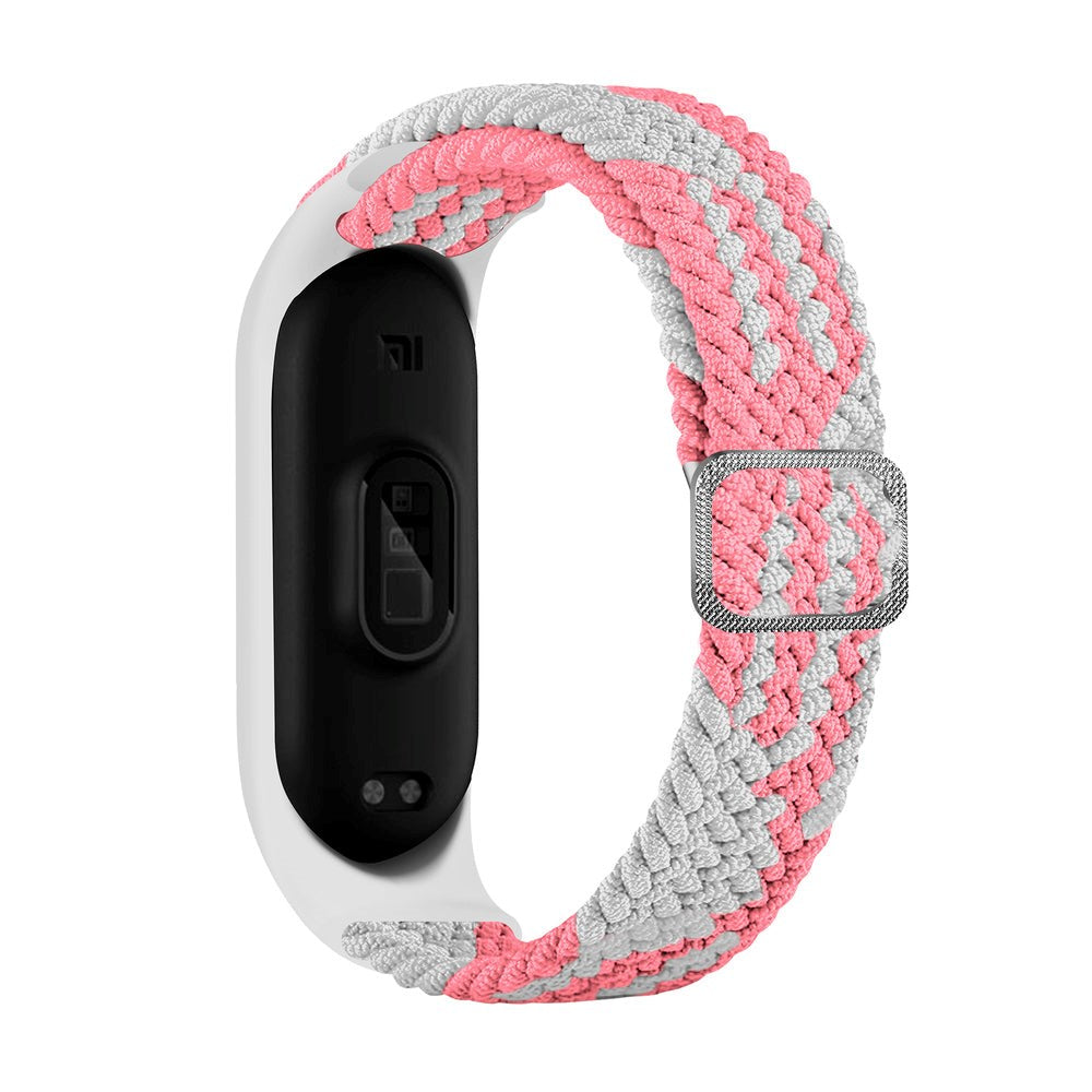 Xiaomi Mi Smart Band 5 / 6 Hurtel Flettet Stof Rem - Hvid / Lyserød