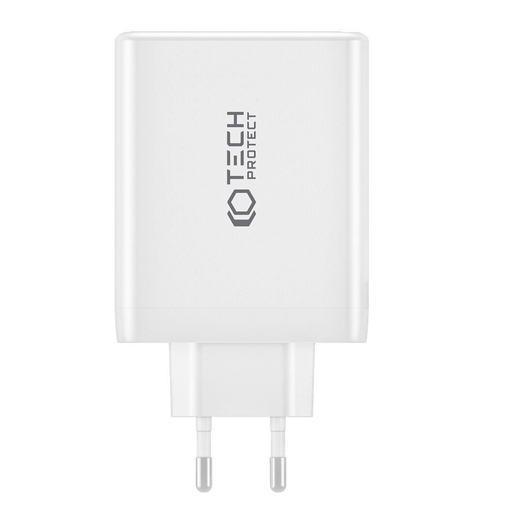 Tech-Protect PD GaN 100W Vægoplader m. 3 x USB-C & 1 x USB-A - Hvid