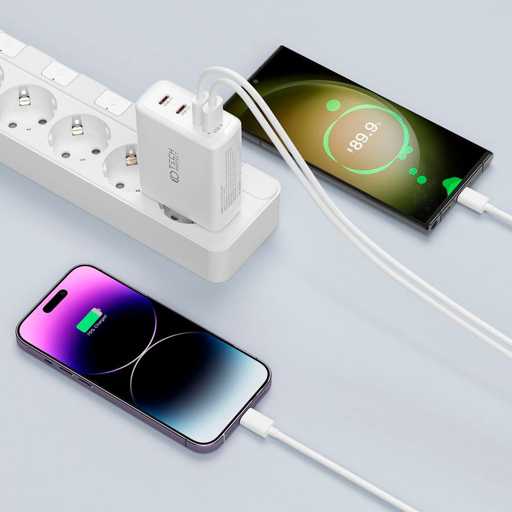 Tech-Protect PD GaN 100W Vægoplader m. 3 x USB-C & 1 x USB-A - Sort