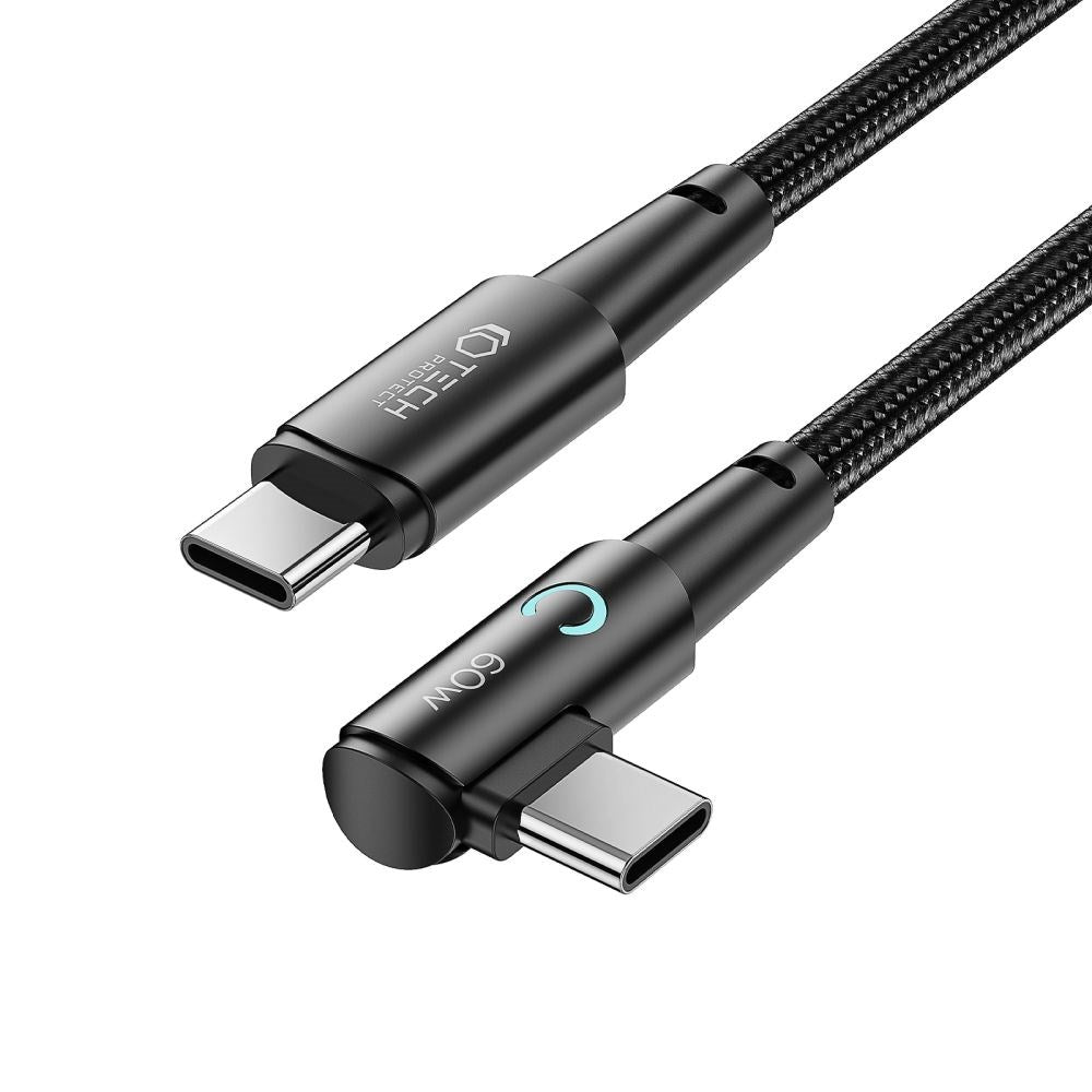 Tech-Protect Ultraboost Vinklet USB-C til USB-C Kabel 60W/6A 1m - Sort