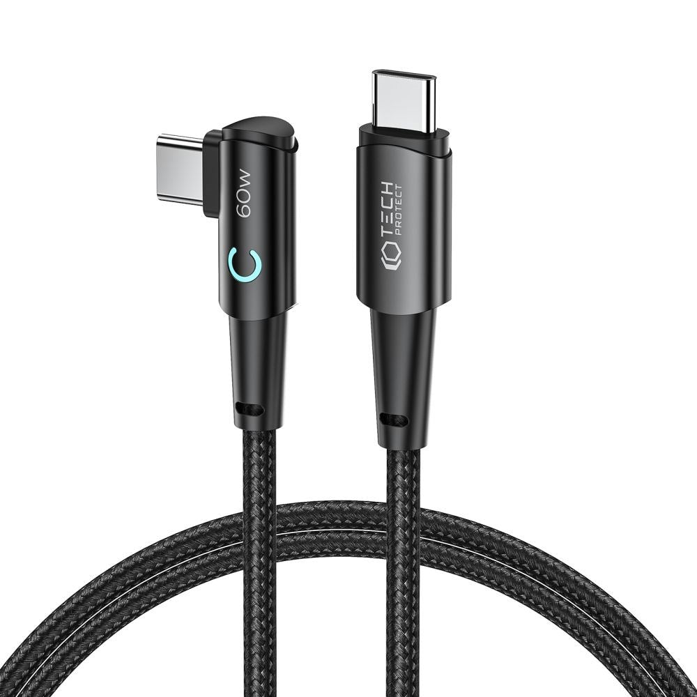 Tech-Protect Ultraboost Vinklet USB-C til USB-C Kabel 60W/6A 1m - Sort