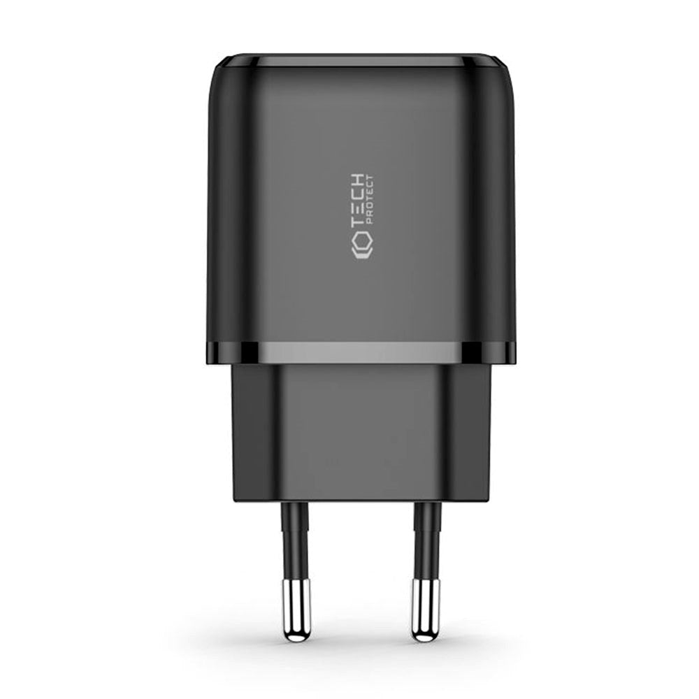 Tech-Protect 20W Vægoplader m. 1 x USB-C & 1 x USB-A - Sort