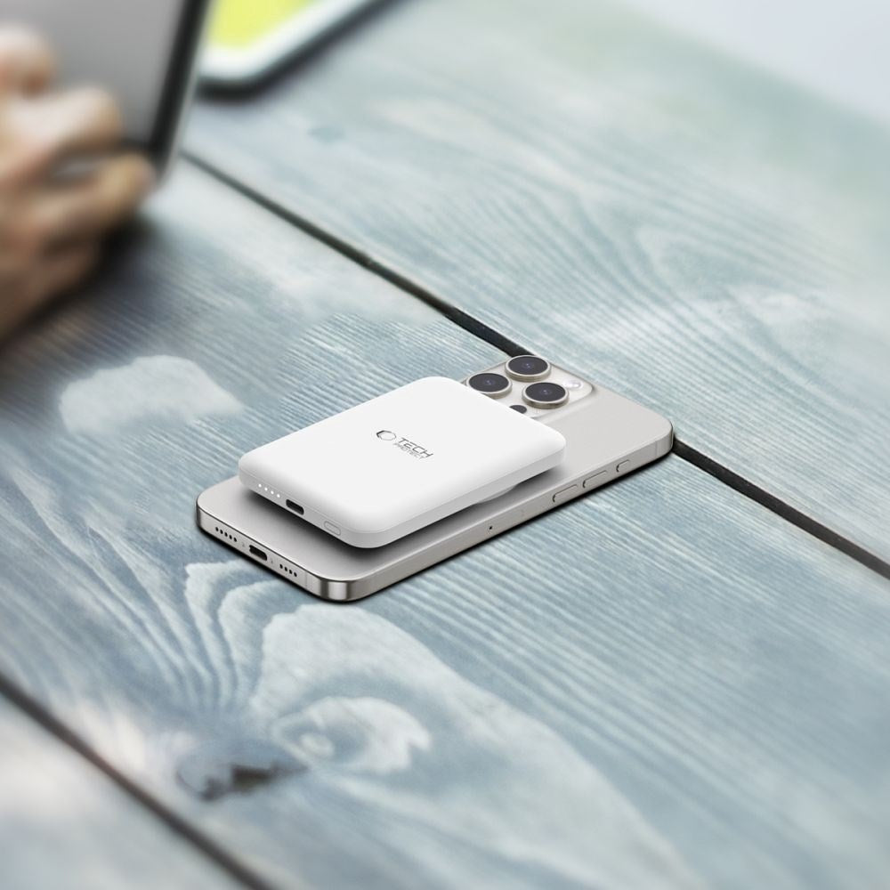 Tech-Protect Trådløs Powerbank 5000 mAh - MagSafe Kompatibel - Hvid