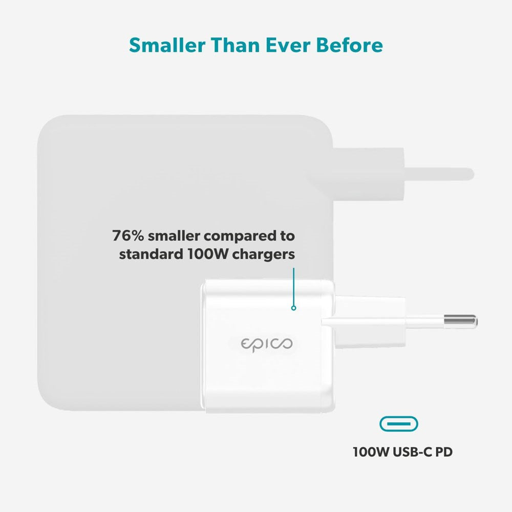 Epico UltraBoost Micro Vægoplader - 100W - 1 x USB-C - Hvid