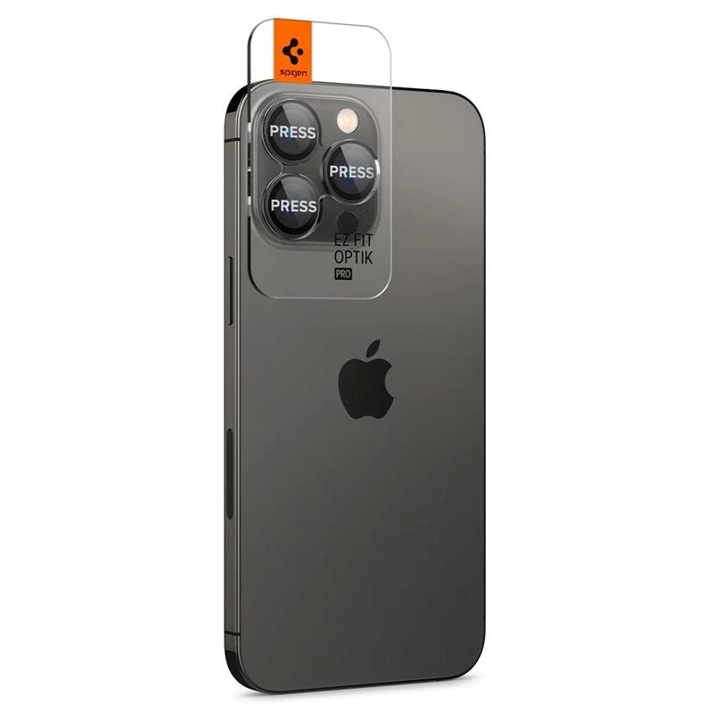 iPhone 17 Pro / 17 Pro Max / 16 Pro / 16 Pro Max / 15 Pro / 15 Pro Max / 14 Pro / 14 Pro Max Spigen EZ Fit. tR Optik Pro Kameralinse Beskyttelse - 2 Stk - Gennemsigtig / Sort