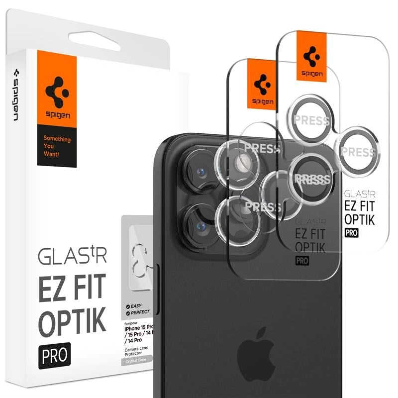 iPhone 16 Pro / 16 Pro Max / 15 Pro / 15 Pro Max / 14 Pro / 14 Pro Max Spigen EZ Fit. tR Optik Pro Kameralinse Beskyttelse - 2 Stk - Gennemsigtig
