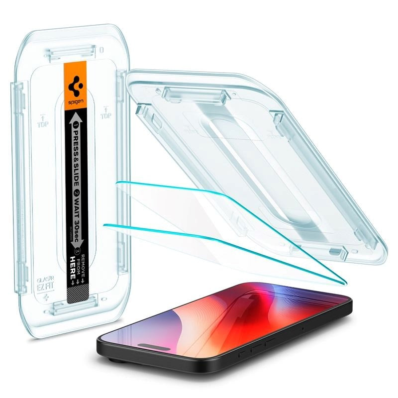 iPhone 17 / 17 Pro / 16 Pro Spigen EZ Fit Glas.tR Skærmbeskyttelse 2. Stk - Case Friendly - Gennemsigtig