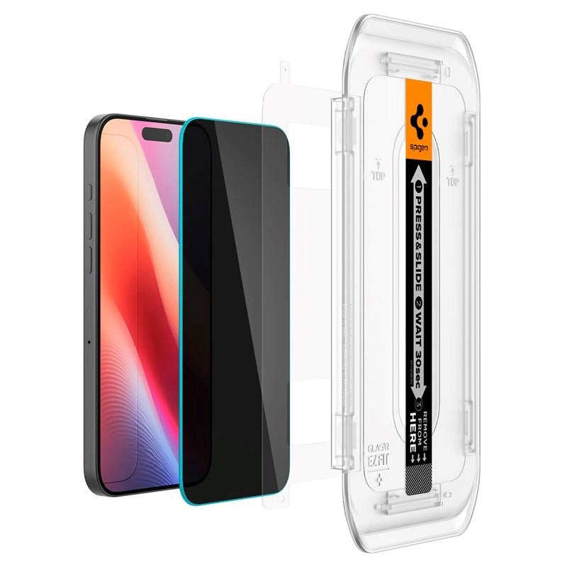 iPhone 17 / 17 Pro / 16 Pro Spigen EZ Fit Glas.tR Skærmbeskyttelse 2. Stk - Privacy Filter - Case Friendly - Gennemsigtig
