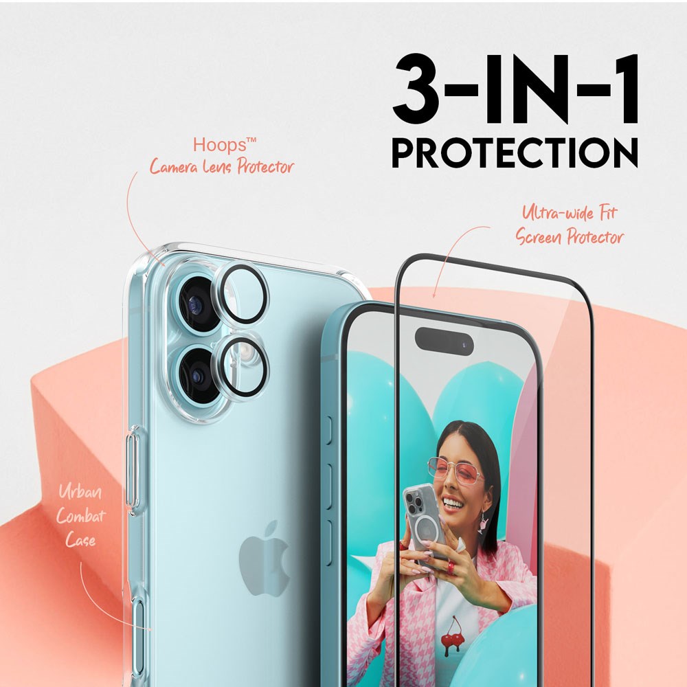 CARE By PanzerGlass iPhone 16 3-i-1 FLAGSHIP Bundle - Skærmbeskyttelse (UWF) / Bagsidecover / Kamerabeskyttelse - Gennemsigtig