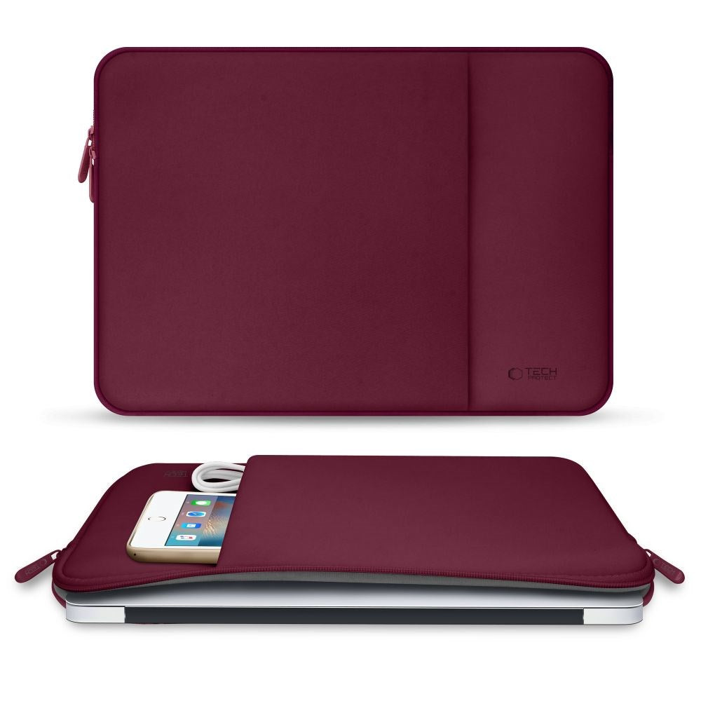 Tech-Protect MacBook / Laptop Neopren Sleeve 13" (33.5 x 22.5 cm) m. Ekstra Lomme - Vinrød
