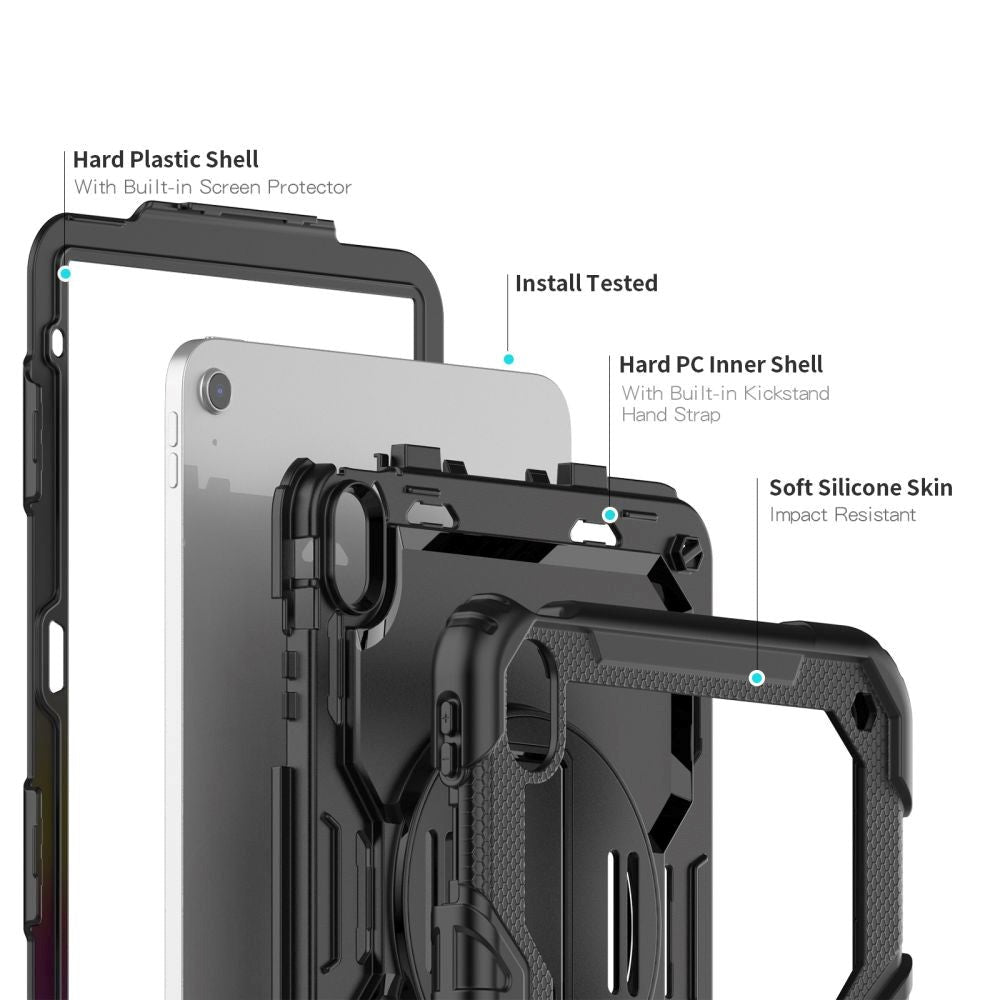 iPad 11" (2025) / iPad 10.9" (2024/2022) Tech-Protect Solid360 Case m. Beskyttelsesfilm, Håndholder & Skulderstrop - Sort