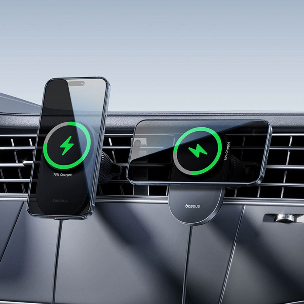 Baseus Magnetisk Mobilholder til Bil til Ventilationsristen - Trådløs Opladning - Blæser - MagSafe Kompatibel - Sort