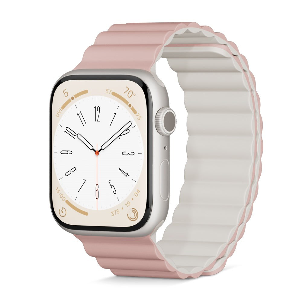 Apple Watch (42/44/SE/45/46/49mm) Epico Magnetisk Silikone Urrem - Lyserød / Grå