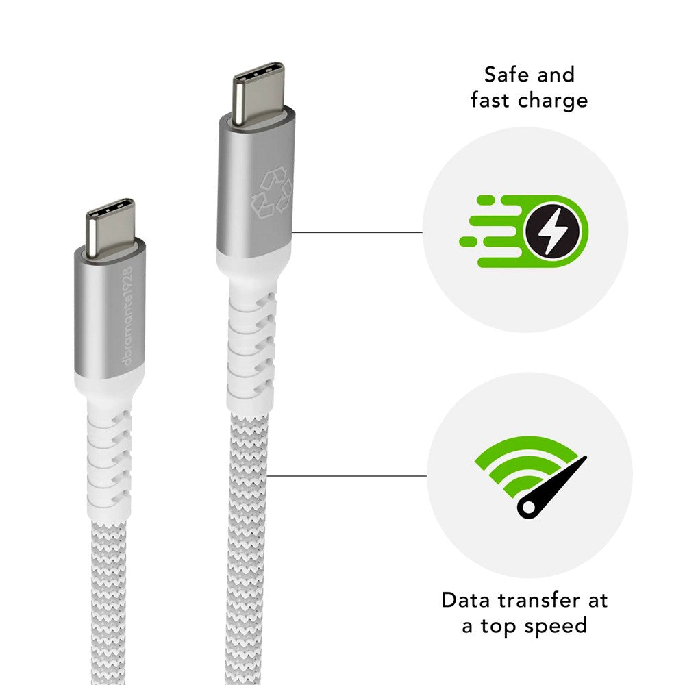 dbramante1928 Bæredygtigt Flettet USB-C Opladningskabel - 100W - 1.2M - Hvid