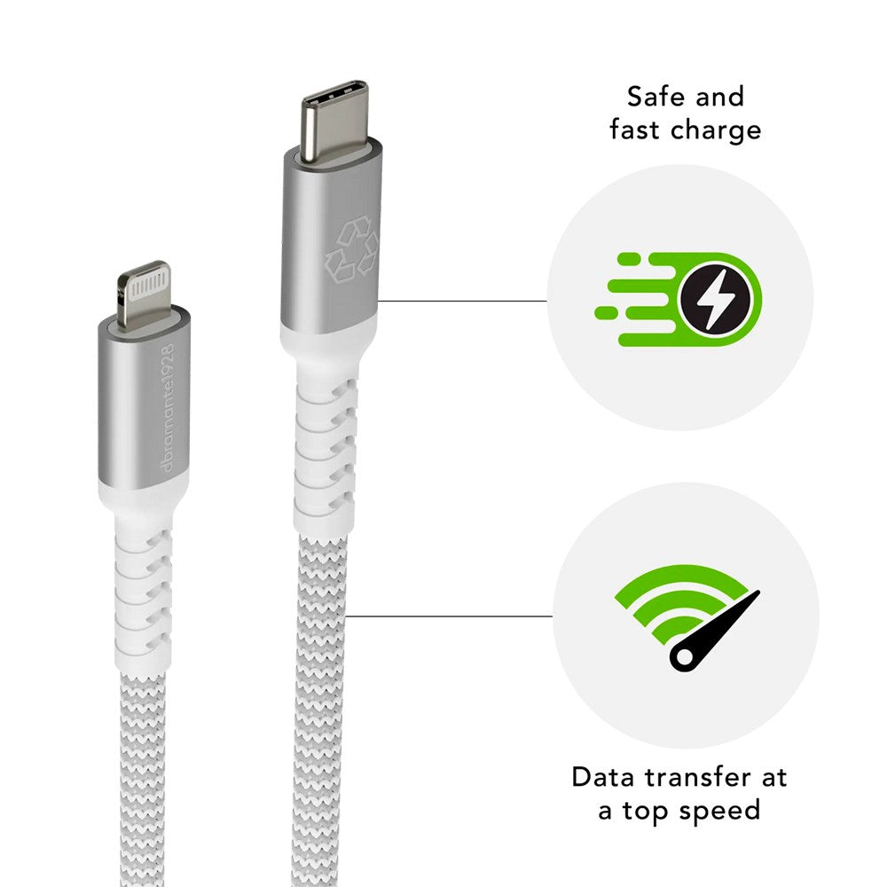 dbramante1928 Bæredygtigt Flettet USB-C til Lightning Opladningskabel - 36W - 1.2M - Hvid