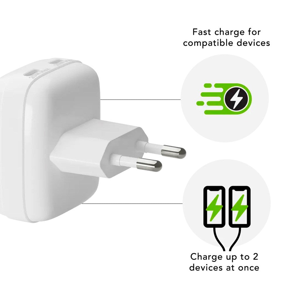 dbramante1028 Vægoplader - 20W - 2 x USB-C Stik - Hvid