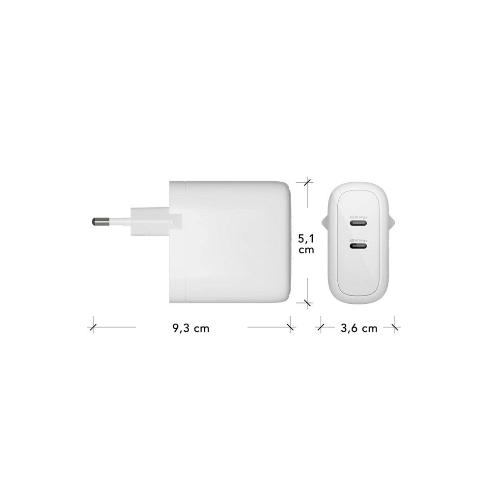 2 x USB-C 45W - dbramante1928 EU Vægoplader - Hvid