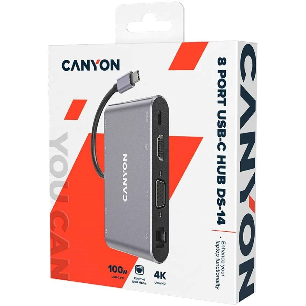 Canyon 8-i-1 USB-C Hub - Grå