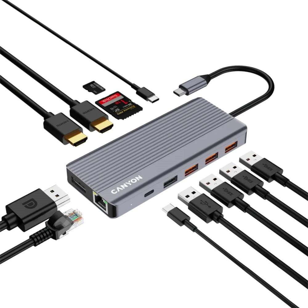 Canyon 13-i-1 USB-C Hub - Grå