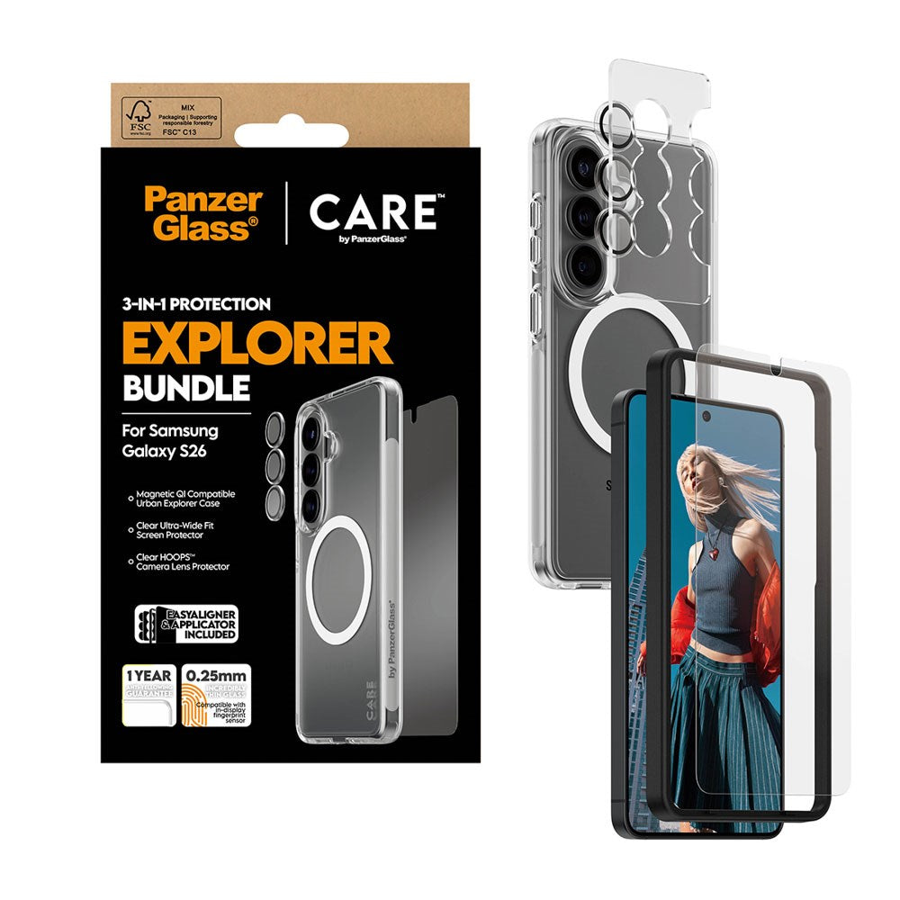 Samsung Galaxy S26 Urban Combat 3-in-1 Bundle inkl. Cover / Skærmbeskyttelse / Kamerabeskyttelse - Qi Kompatibel - Gennemsigtig