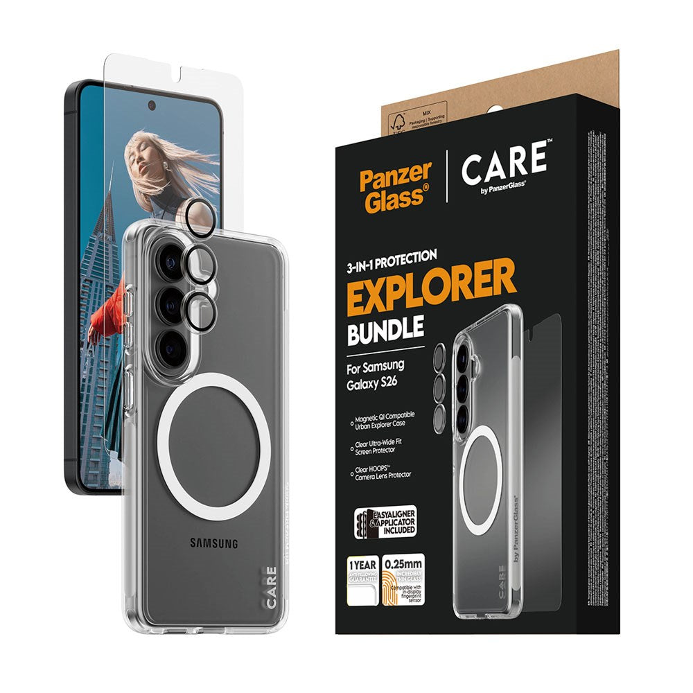 Samsung Galaxy S26 Urban Combat 3-in-1 Bundle inkl. Cover / Skærmbeskyttelse / Kamerabeskyttelse - Qi Kompatibel - Gennemsigtig