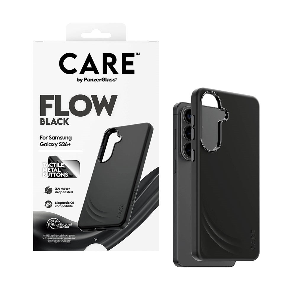 Samsung Galaxy S26+ (Plus) CARE by PanzerGlass Feature Flow Mobil Cover - Qi Kompatibel - Sort