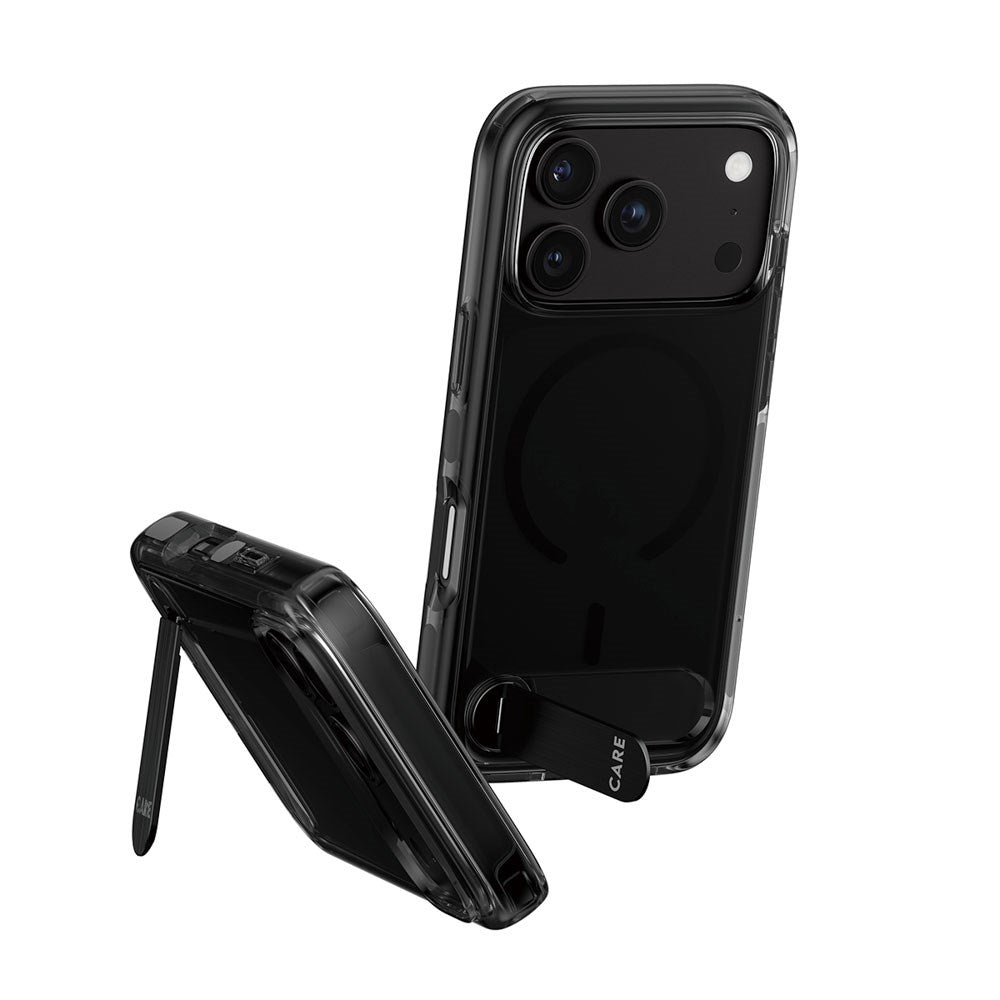 iPhone 18 Pro / 17 Pro CARE by PanzerGlass Feature Kickstand Cover - MagSafe Kompatibel - Sort / Gennemsigtig
