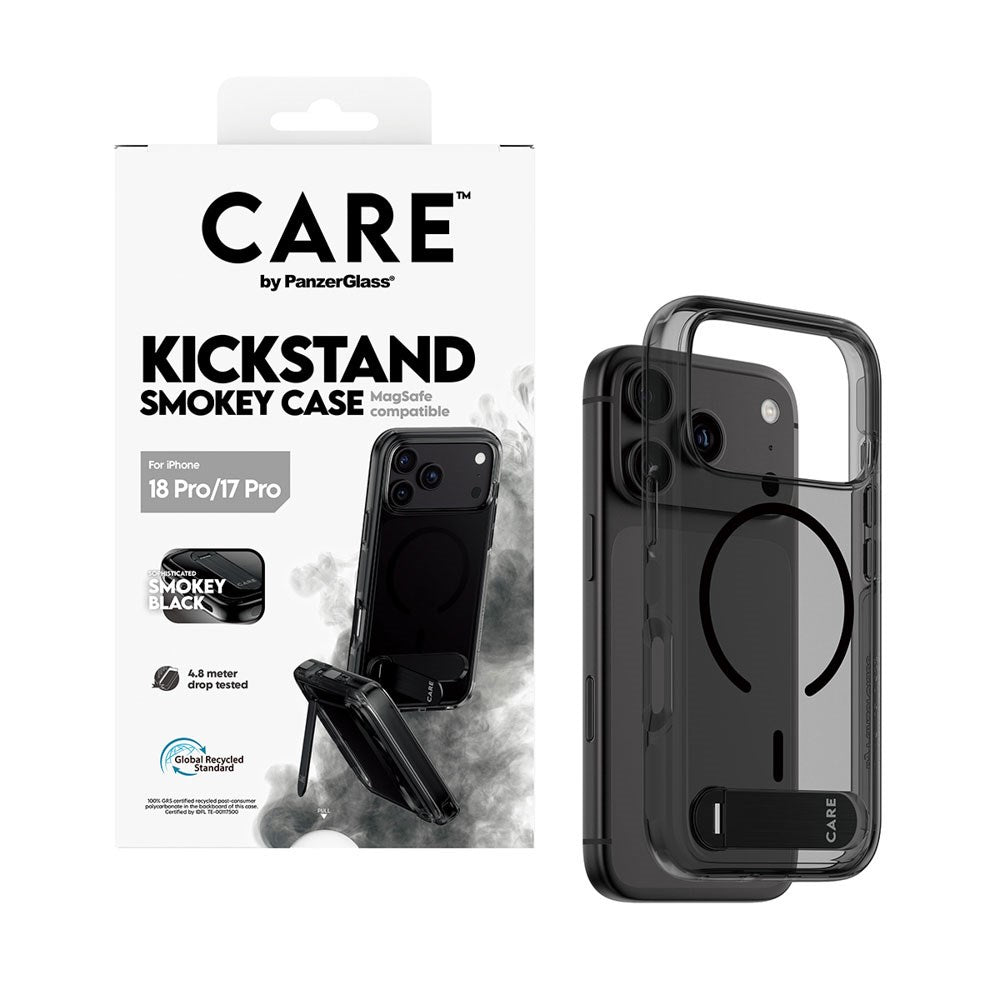 iPhone 18 Pro / 17 Pro CARE by PanzerGlass Feature Kickstand Cover - MagSafe Kompatibel - Sort / Gennemsigtig