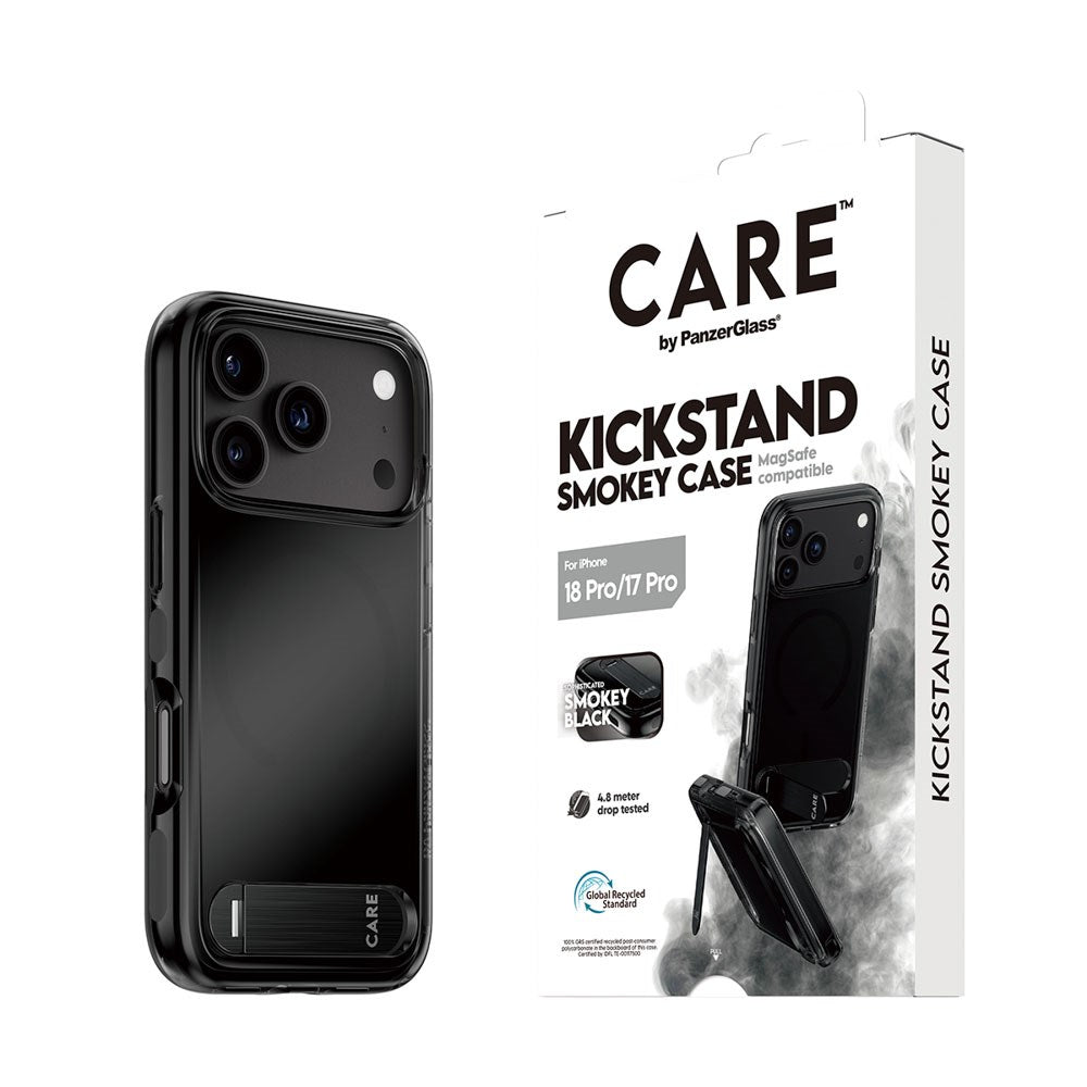iPhone 18 Pro / 17 Pro CARE by PanzerGlass Feature Kickstand Cover - MagSafe Kompatibel - Sort / Gennemsigtig