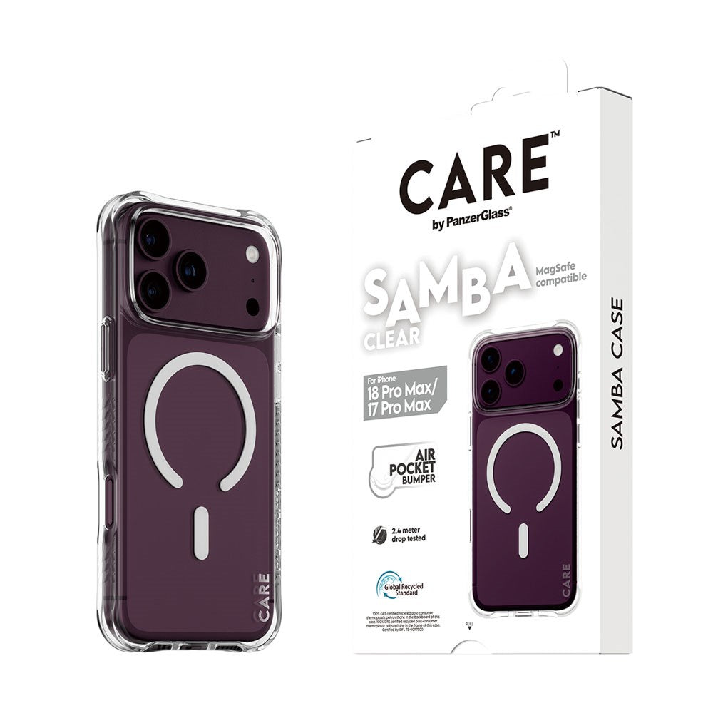 iPhone 18 Pro Max / 17 Pro Max CARE by PanzerGlass Fashionable Samba Mobil Cover - MagSafe Kompatibel - Gennemsigtig