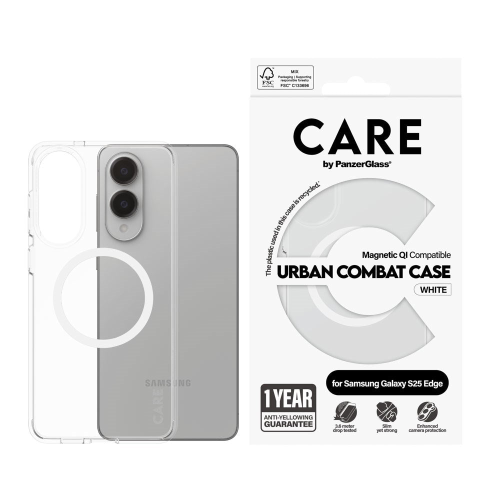 CARE by PanzerGlass Samsung Galaxy S25 Edge FLAGSHIP Urban Combat Cover - MagSafe Kompatibel - Transparent / White