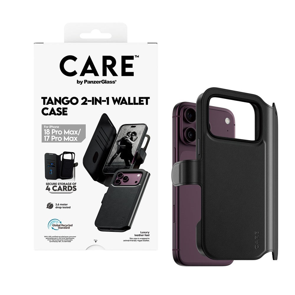 iPhone 18 Pro Max / 17 Pro Max CARE by PanzerGlass Feature Tango 2-in-1 Flipcover m. Pung - MagSafe Kompatibel - Sort