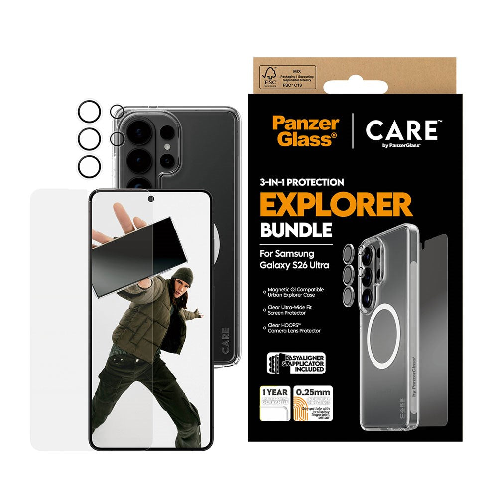 Samsung Galaxy S26 Ultra Urban Combat 3-in-1 Bundle inkl. Cover / Skærmbeskyttelse / Kamerabeskyttelse - Qi Kompatibel - Gennemsigtig