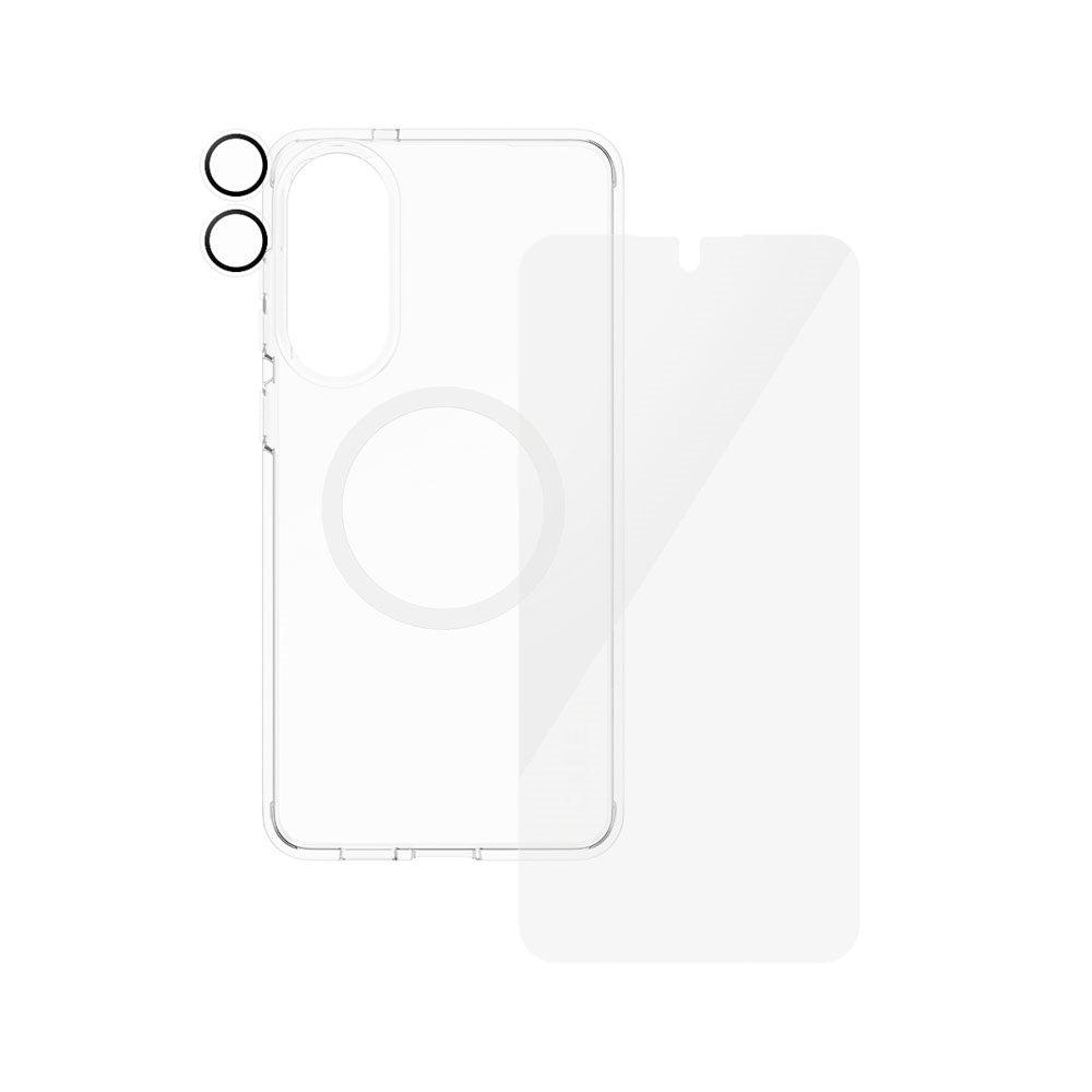 Samsung Galaxy S25 Edge - CARE by PanzerGlass 3-i-1 FLAGSHIP Bundle - Cover / Skærmbeskyttelse (UWF) / Kamerabeskyttelse - Gennemsigtig / Hvid