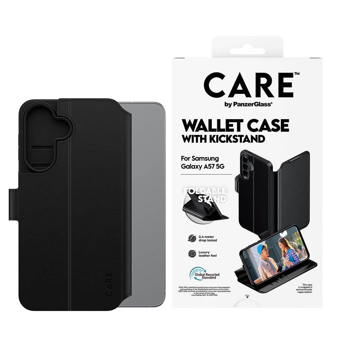 Samsung Galaxy A57 CARE by PanzerGlass Feature Wallet Case m. Ståfunktion og Kortholder - Sort